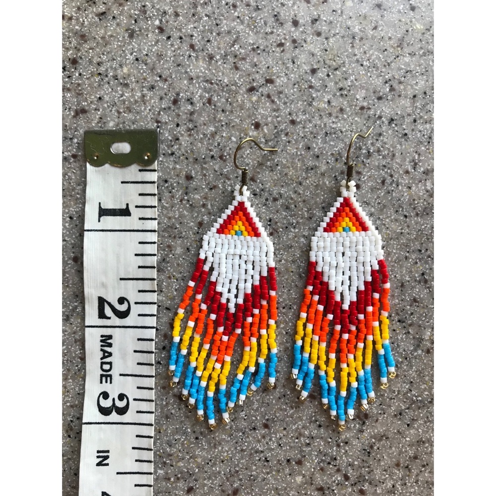 MIYUKI handmade beaded earrings, white red yellow - Picture 3 of 3
